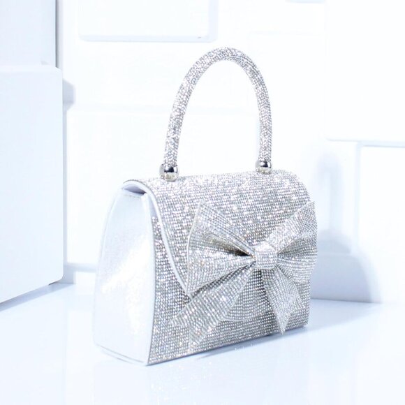 Elegant Small Tote Bag with Silver Bow & Rhinestones - Perfect for Parties - Picture 4 of 7